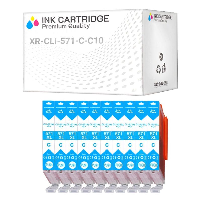 Cartucce Canon CLI-571C 0386C001 Ciano Compatibile KIT 10 Cartucce Canon CLI-571C 0386C001 Ciano Compatibile KIT 10